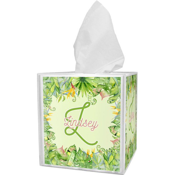 Custom Tropical Leaves Border Tissue Box Cover (Personalized)