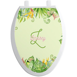 Tropical Leaves Border Toilet Seat Decal - Elongated (Personalized)