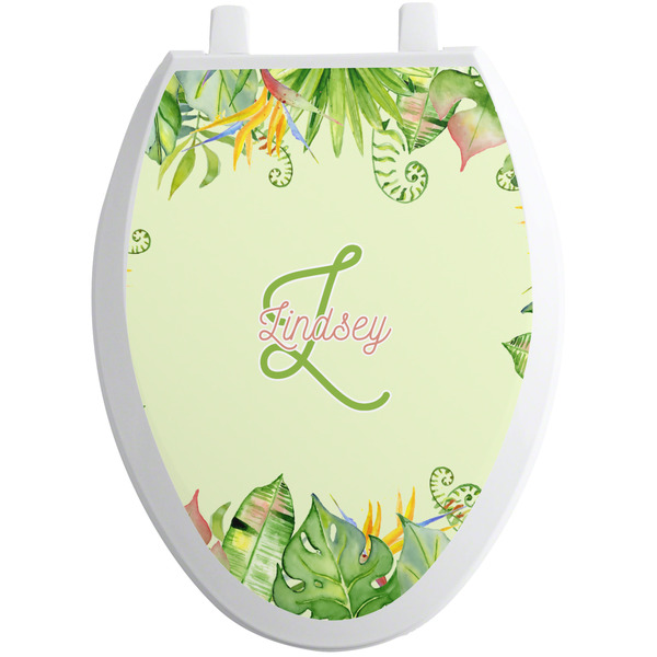 Custom Tropical Leaves Border Toilet Seat Decal - Elongated (Personalized)