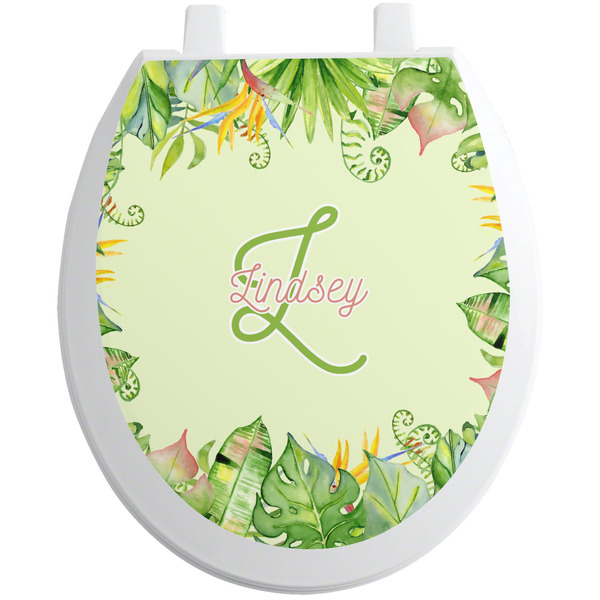 Custom Tropical Leaves Border Toilet Seat Decal (Personalized)