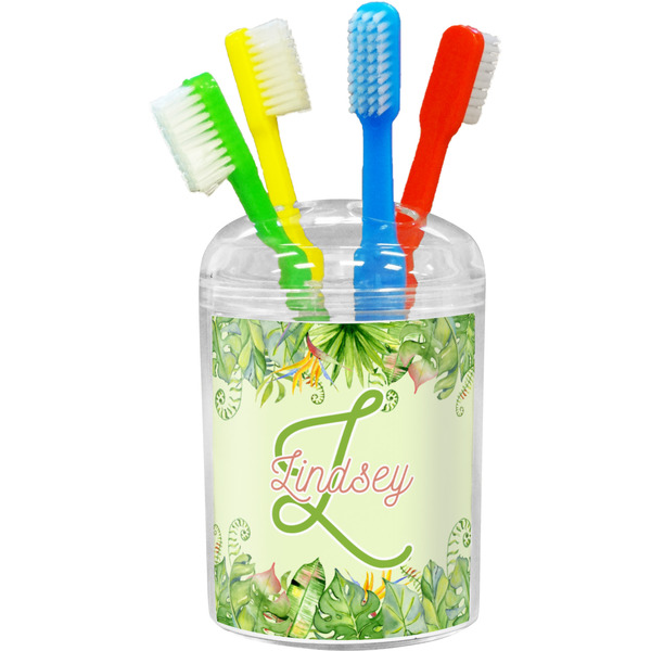 Tropical Leaves Border Toothbrush Holder (Personalized)