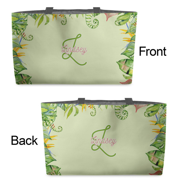 Tropical Leaves Border Tote w/Black Handles - Front & Back Views