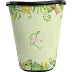 Tropical Leaves Border Waste Basket - Single Sided (Black) (Personalized)