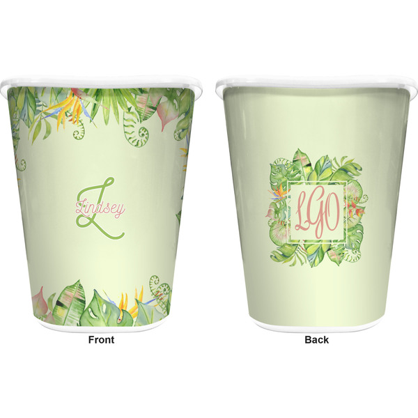 Tropical Leaves Border Trash Can White - Front and Back - Apvl
