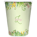 Tropical Leaves Border Waste Basket - Single Sided (White) (Personalized)