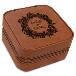 Tropical Leaves Border Travel Jewelry Box - Rawhide Leather (Personalized)
