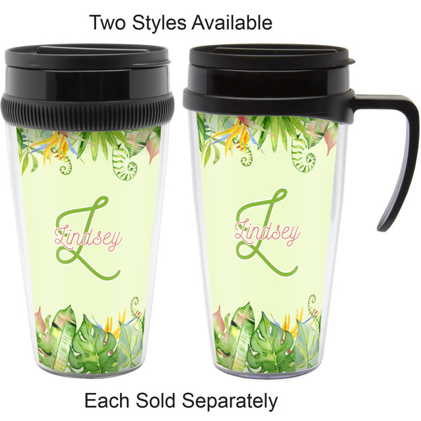 Tropical Leaves Border Travel Mugs - with & without Handle
