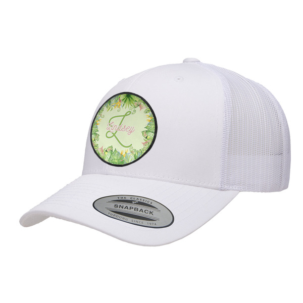 Custom Tropical Leaves Border Trucker Hat - White (Personalized)