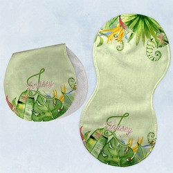 Tropical Leaves Border Burp Pads - Velour - Set of 2 w/ Name and Initial