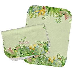 Tropical Leaves Border Burp Cloths - Fleece - Set of 2 w/ Name and Initial