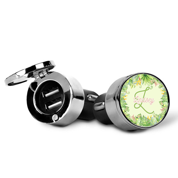 Tropical Leaves Border USB Car Charger - Open & Closed