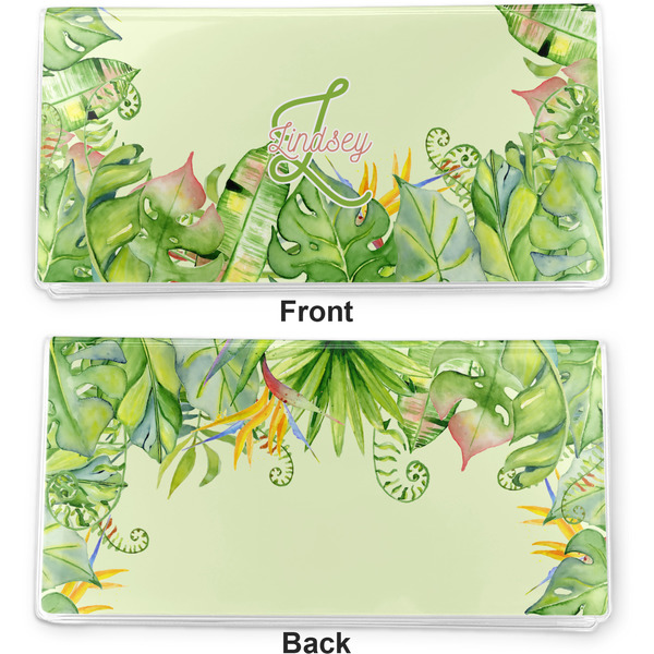Tropical Leaves Border Vinyl Check Book Cover - Front and Back