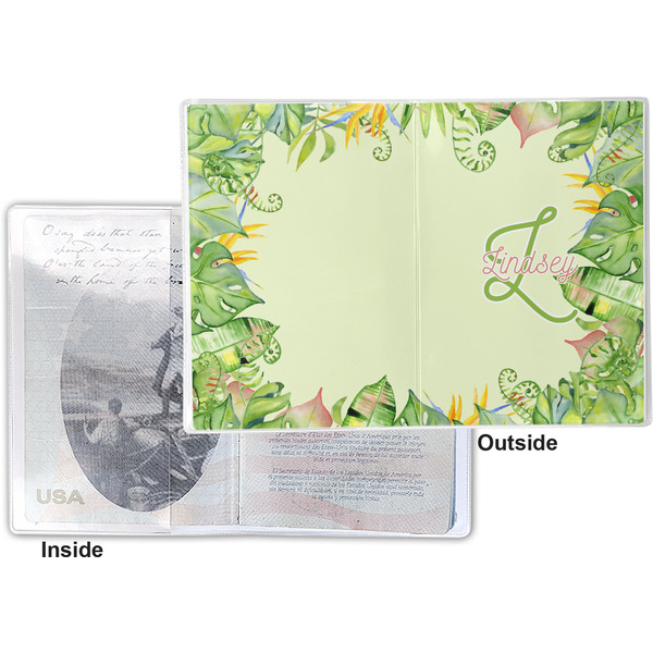 Tropical Leaves Border Vinyl Passport Holder - Flat Front and Back