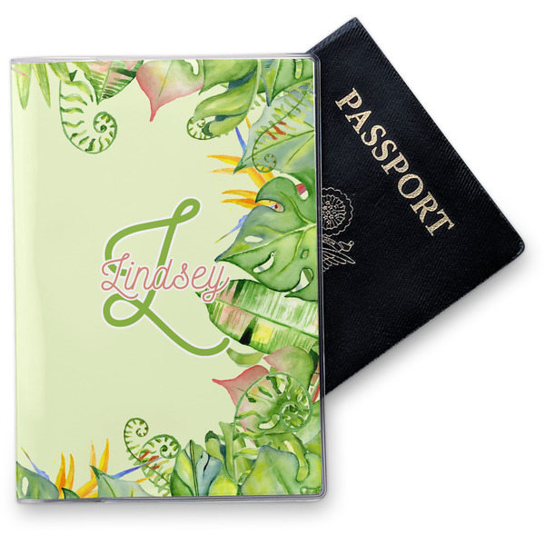 Custom Tropical Leaves Border Vinyl Passport Holder (Personalized)