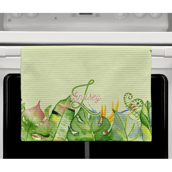 Tropical Leaves Border Waffle Weave Towel - Full Color Print - Lifestyle2 Image