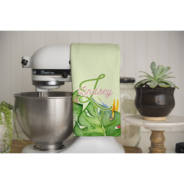 Tropical Leaves Border Waffle Weave Towel - Full Color Print - Lifestyle Image