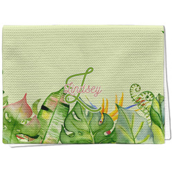 Tropical Leaves Border Kitchen Towel - Waffle Weave (Personalized)