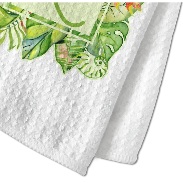 Tropical Leaves Border Waffle Weave Towel - Closeup of Material Image