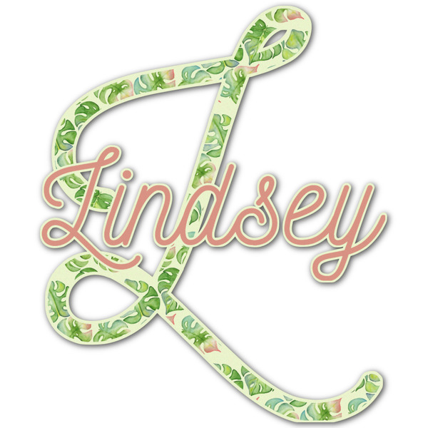Custom Tropical Leaves Border Name & Initial Decal - Custom Sized (Personalized)