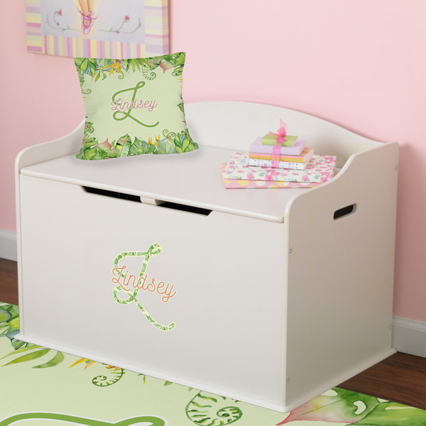 Tropical Leaves Border Wall Name & Initial Small on Toy Chest