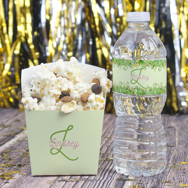 Tropical Leaves Border Water Bottle Label - w/ Favor Box