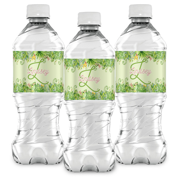 Tropical Leaves Border Water Bottle Labels - Front View