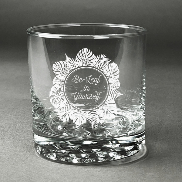 Custom Tropical Leaves Border Whiskey Glass (Single) (Personalized)