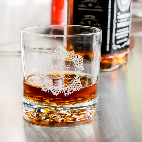 Tropical Leaves Border Whiskey Glass - Jack Daniel's Bar - in use