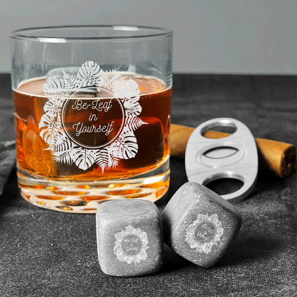 Tropical Leaves Border Whiskey Stones - Set of 3 - In Context