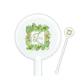 Tropical Leaves Border 5.5" Round Plastic Stir Sticks - White - Single Sided (Personalized)