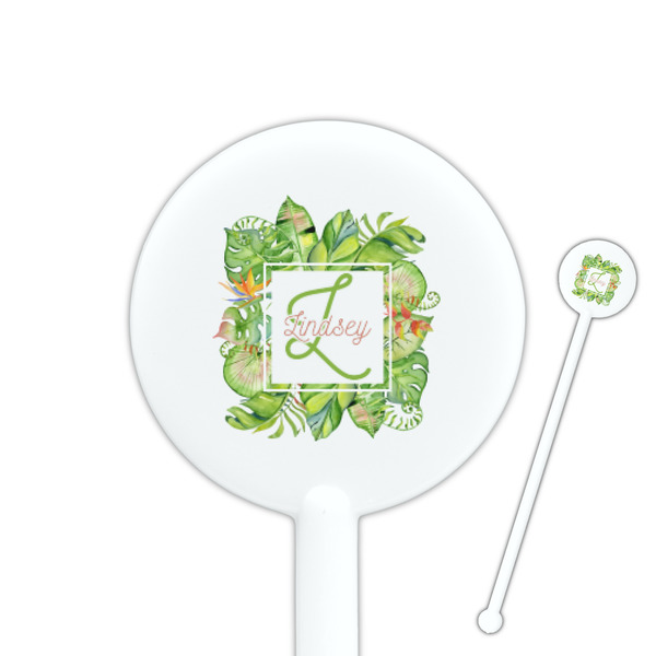 Custom Tropical Leaves Border 5.5" Round Plastic Stir Sticks - White - Double Sided (Personalized)