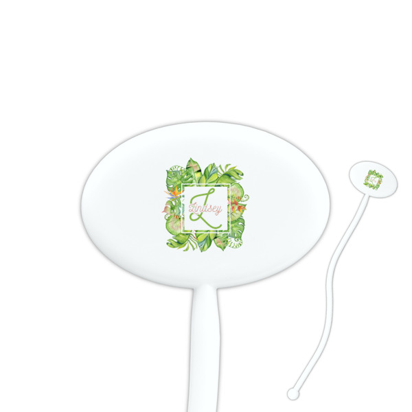 Custom Tropical Leaves Border 7" Oval Plastic Stir Sticks - White - Double Sided (Personalized)