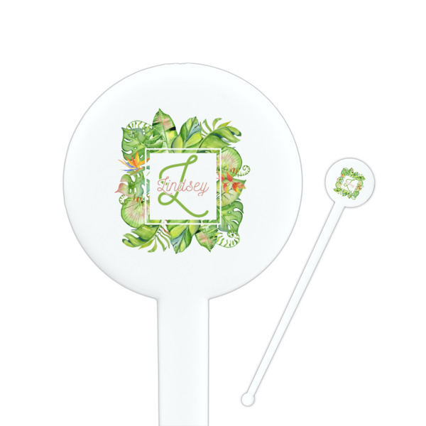 Custom Tropical Leaves Border Round Plastic Stir Sticks (Personalized)