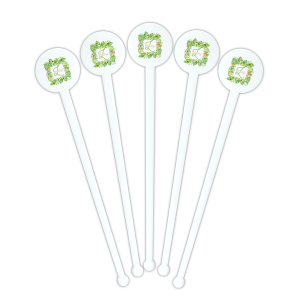 Tropical Leaves Border White Plastic 7" Stir Stick - Round - Fan View