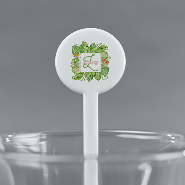 Tropical Leaves Border White Plastic 7" Stir Stick - Round - Main