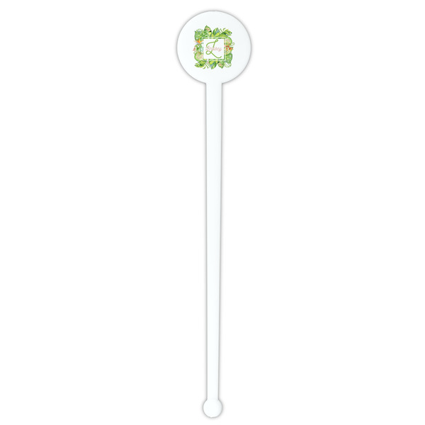 Tropical Leaves Border White Plastic 7" Stir Stick - Round - Single Stick