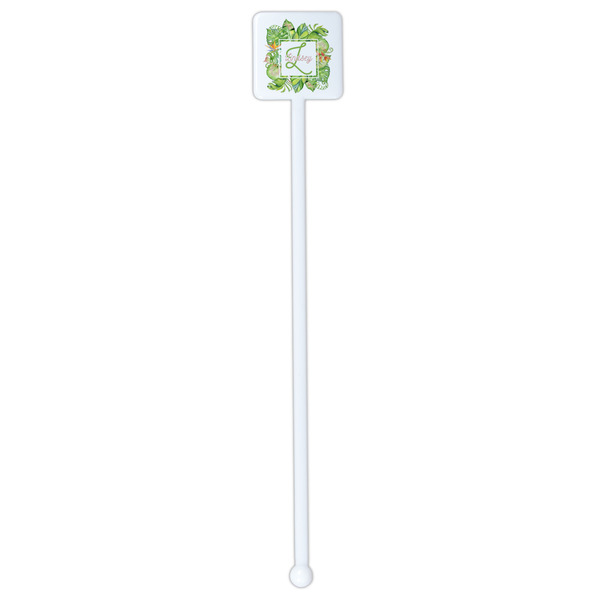 Tropical Leaves Border White Plastic Stir Stick - Double Sided - Square - Single Stick