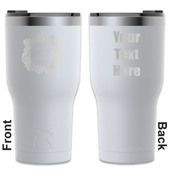 Custom Tropical Leaves Border RTIC Tumbler - White - Engraved Front & Back (Personalized)