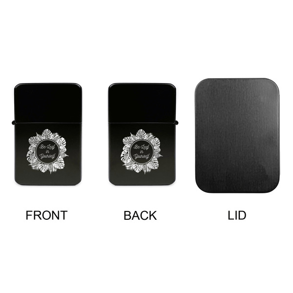 Tropical Leaves Border Windproof Lighters - Black, Double Sided, no Lid - APPROVAL