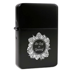 Tropical Leaves Border Windproof Lighter - Black - Single Sided & Lid Engraved (Personalized)