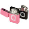 Tropical Leaves Border Windproof Lighters - Black & Pink - Open