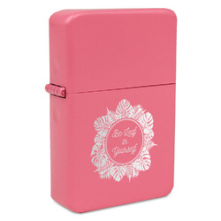 Tropical Leaves Border Windproof Lighter - Pink - Single Sided & Lid Engraved (Personalized)