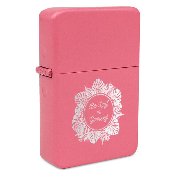 Tropical Leaves Border Windproof Lighters - Pink - Front/Main