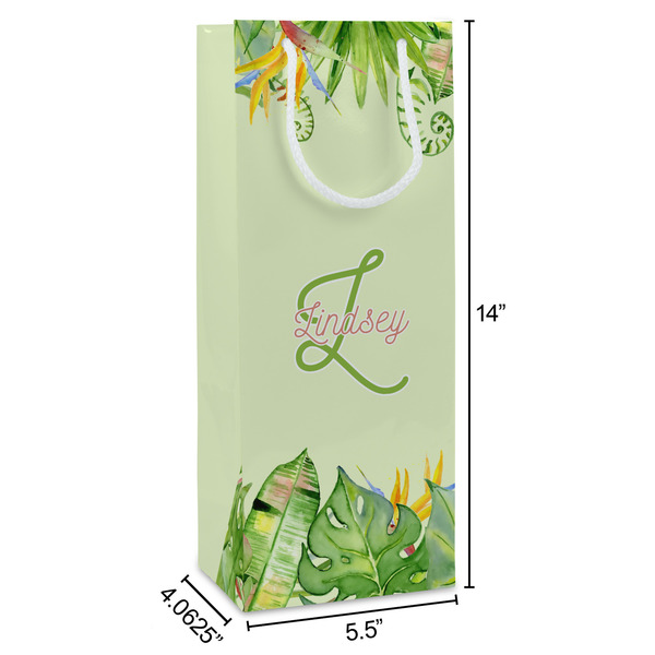 Tropical Leaves Border Wine Gift Bag - Dimensions