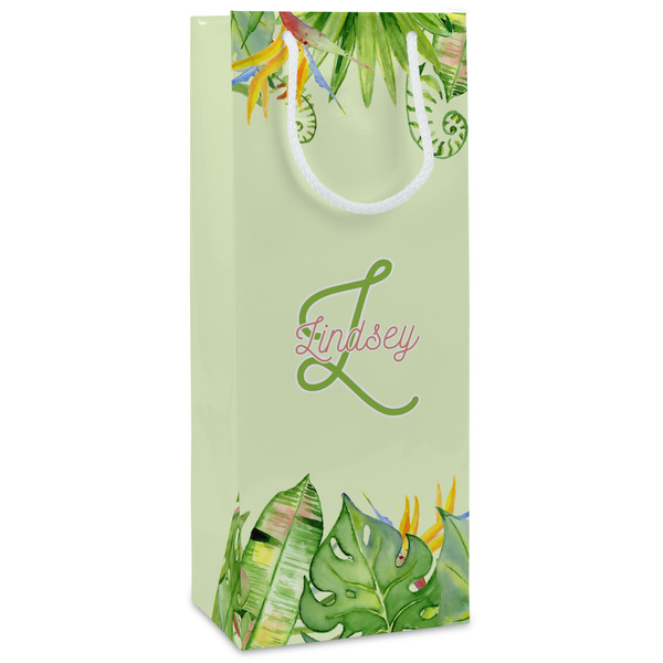 Custom Tropical Leaves Border Wine Gift Bags (Personalized)