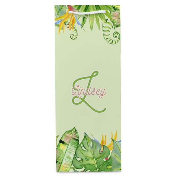 Tropical Leaves Border Wine Gift Bag - Matte - Front