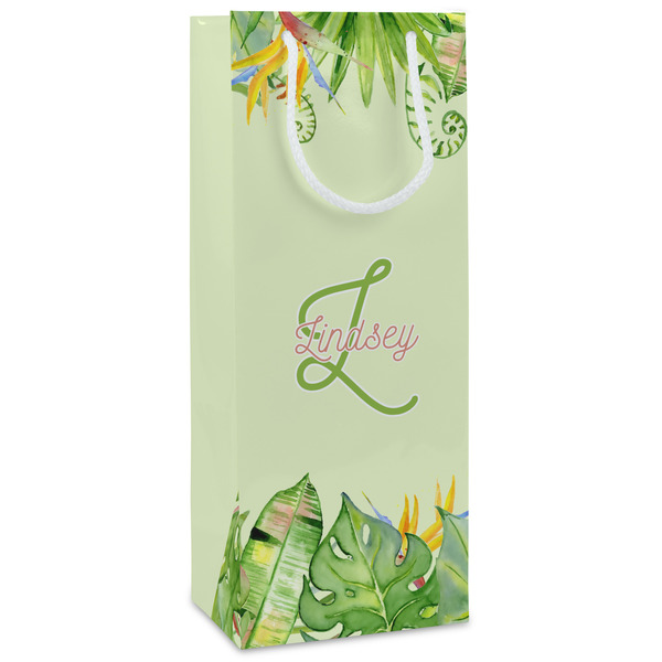 Custom Tropical Leaves Border Wine Gift Bags - Matte (Personalized)
