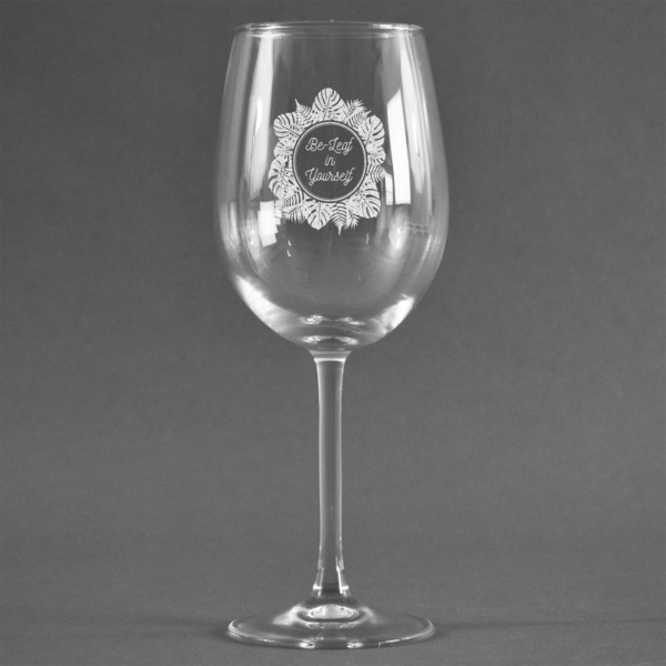 Custom Tropical Leaves Border Wine Glass (Single) (Personalized)