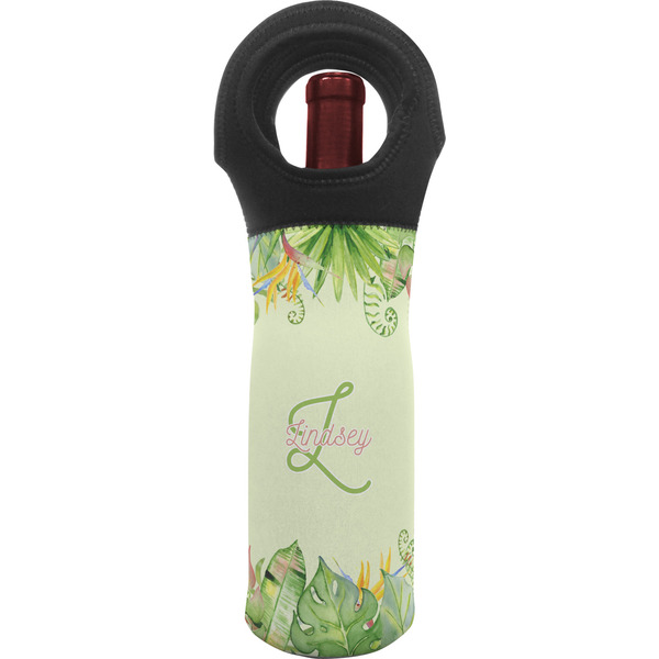 Custom Tropical Leaves Border Wine Tote Bag (Personalized)