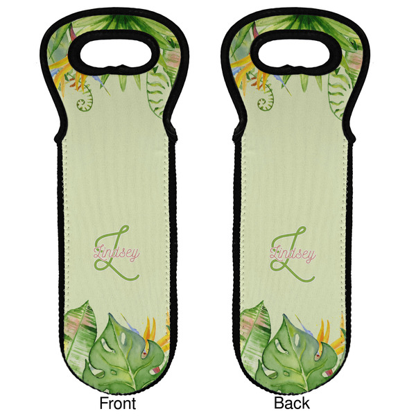 Tropical Leaves Border Wine Tote Front & Back